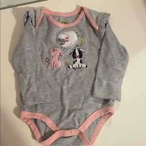 John Deere Gray Bodysuit with Pink Trim and Animal Design